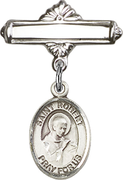 St. Robert Bellarmine Charm and Polished Engravable Badge Pin