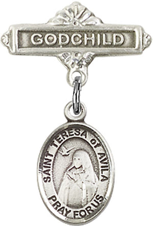 St. Teresa of Avila Charm and Godchild Badge Pin