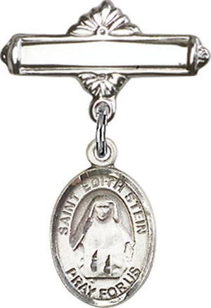 St. Edith Stein Charm and Polished Engravable Badge Pin