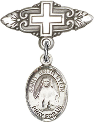 St. Edith Stein Charm and Badge Pin with Cross