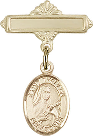 St. Theresa Charm and Polished Engravable Badge Pin