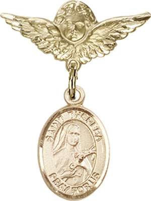 St. Theresa Charm and Angel with Smaller Wings Badge Pin