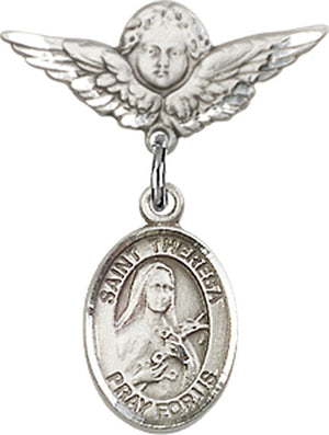 St. Theresa Charm and Angel with Smaller Wings Badge Pin