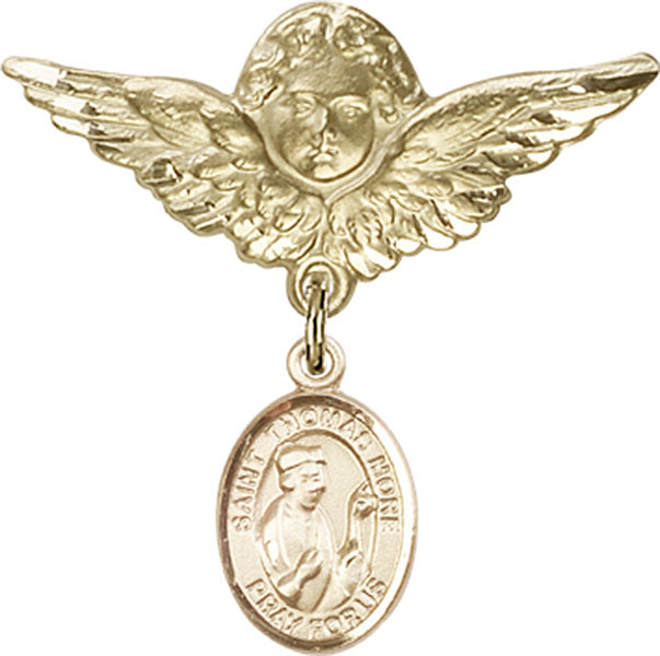 St. Thomas More Charm and Angel with Larger Wings Badge Pin