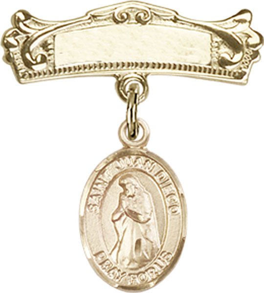 St. Juan Diego Charm and Arched Polished Engravable Badge Pin