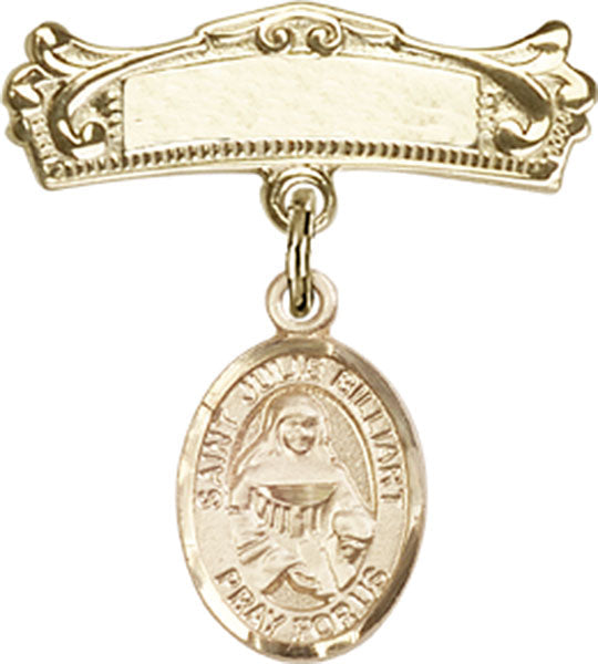 St. Julie Billiart Charm and Arched Polished Engravable Badge Pin