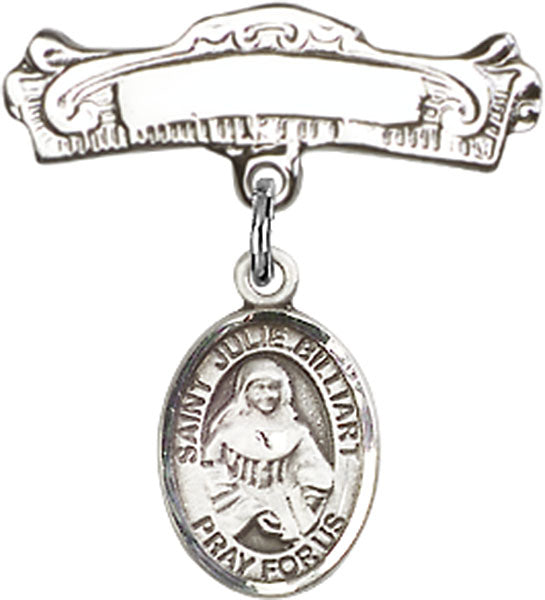 St. Julie Billiart Charm and Arched Polished Engravable Badge Pin