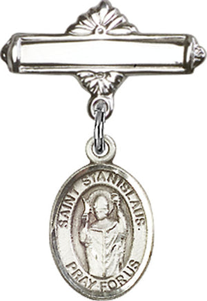 St. Stanislaus Charm and Polished Engravable Badge Pin