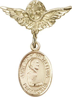 St. Pio of Pietrelcina Charm and Angel with Smaller Wings Badge Pin