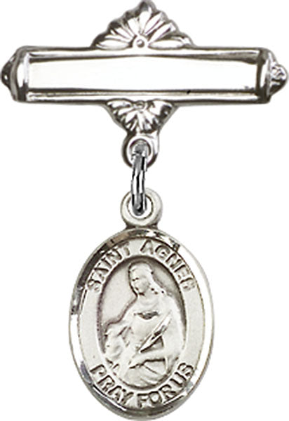 St. Agnes of Rome Charm and Polished Engravable Badge Pin