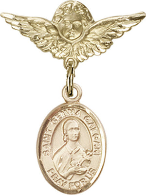 St. Gemma Galgani Charm and Angel with Smaller Wings Badge Pin