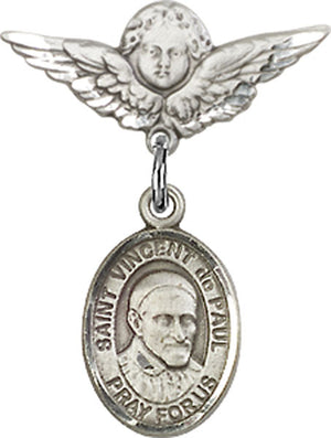 St. Vincent de Paul Charm and Angel with Smaller Wings Badge Pin