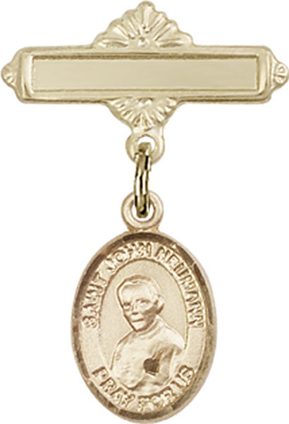 St. John Neumann Charm and Polished Engravable Badge Pin