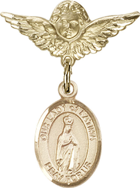 Our Lady of Fatima Charm and Angel with Smaller Wings Badge Pin