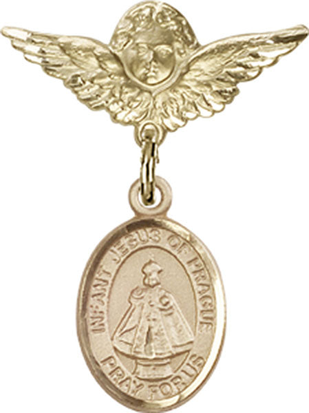 Infant of Prague Charm and Angel with Smaller Wings Badge Pin