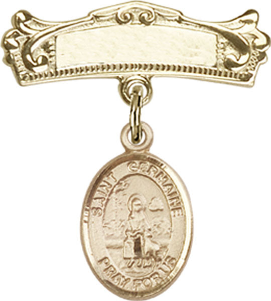 St. Germaine Cousin Charm and Arched Polished Engravable Badge Pin