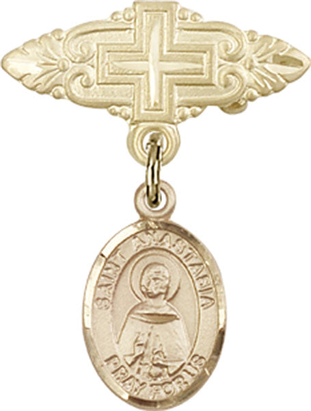 St. Anastasia Charm and Badge Pin with Cross