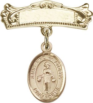 St. Nino de Atocha Charm and Arched Polished Engravable Badge Pin