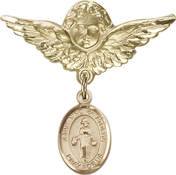 St. Nino de Atocha Charm and Angel with Larger Wings Badge Pin