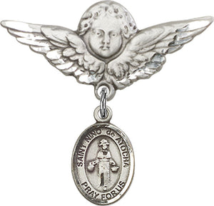 St. Nino de Atocha Charm and Angel with Larger Wings Badge Pin