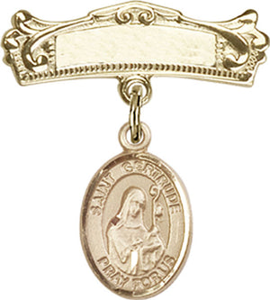 St. Gertrude of Nivelles Charm and Arched Polished Engravable Badge Pin