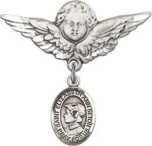 St. Elizabeth Ann Seton Charm and Angel with Larger Wings Badge Pin