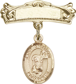 St. Stephanie Charm and Arched Polished Engravable Badge Pin