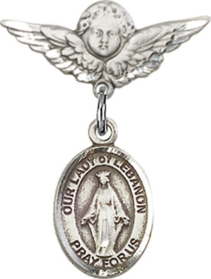 Our Lady of Lebanon Charm and Angel with Smaller Wings Badge Pin