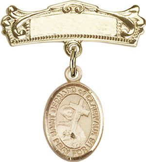 St. Bernard of Clairvaux Charm and Arched Polished Engravable Badge Pin