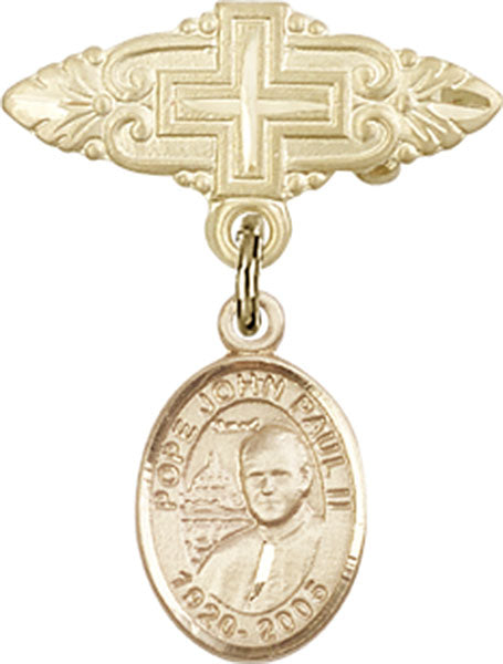 Pope John Paul II Charm and Badge Pin with Cross