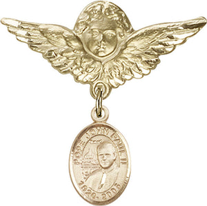 Pope John Paul II Charm and Angel with Larger Wings Badge Pin