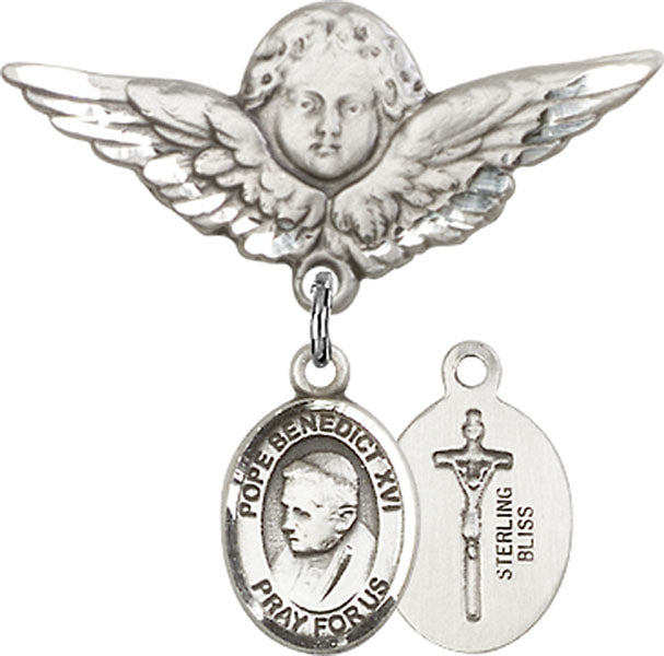 Pope Benedict XVI Charm and Angel with Larger Wings Badge Pin