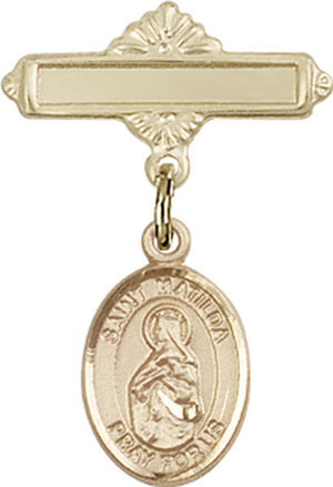 St. Matilda Charm and Polished Engravable Badge Pin