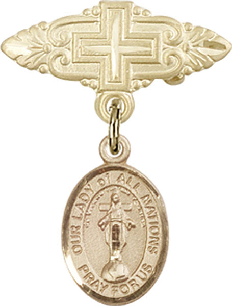 Our Lady of All Nations Charm and Badge Pin with Cross