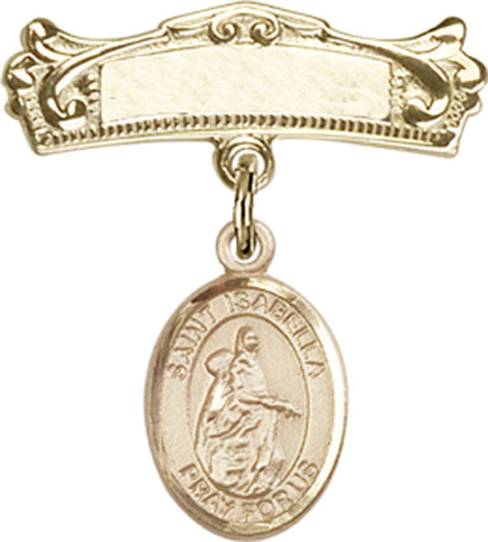 St. Isabella of Portugal Charm and Arched Polished Engravable Badge Pin