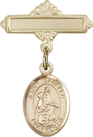 St. Isabella of Portugal Charm and Polished Engravable Badge Pin