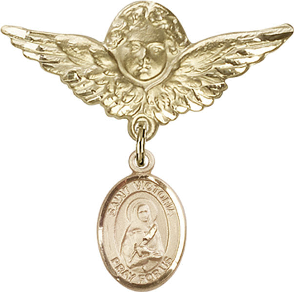 St. Victoria Charm and Angel with Larger Wings Badge Pin