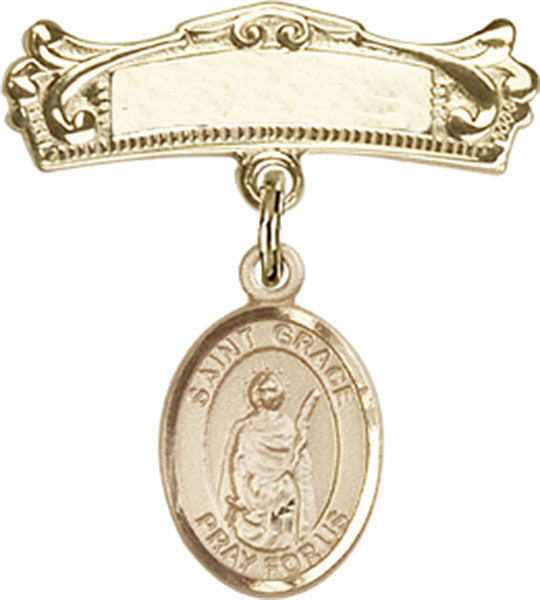 St. Grace Charm and Arched Polished Engravable Badge Pin