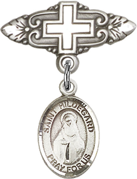 St. Hildegard Von Bingen Charm and Badge Pin with Cross