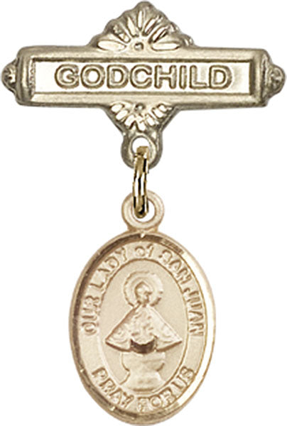 Our Lady of San Juan Charm and Godchild Badge Pin