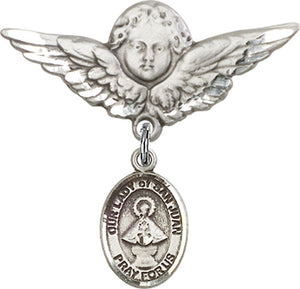 Our Lady of San Juan Charm and Angel with Larger Wings Badge Pin