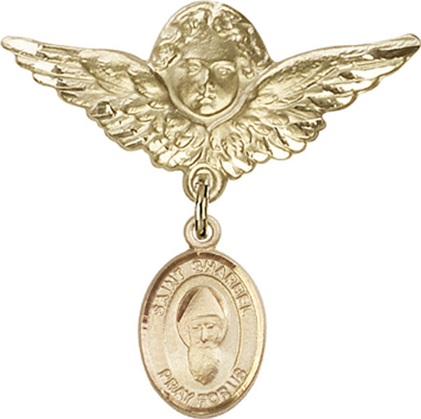 St. Sharbel Charm and Angel with Larger Wings Badge Pin