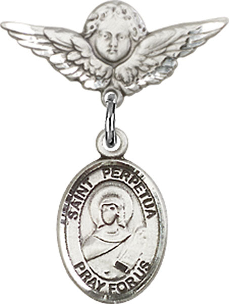 St. Perpetua Charm and Angel with Smaller Wings Badge Pin