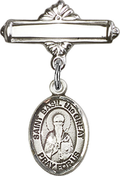 St. Basil the Great Charm and Polished Engravable Badge Pin