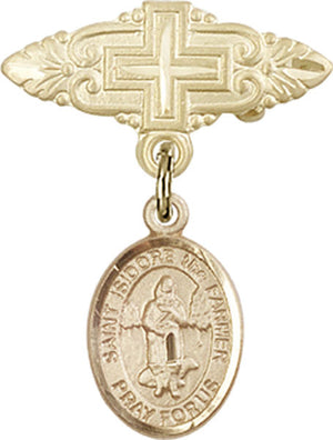 St. Isidore the Farmer Charm and Badge Pin with Cross