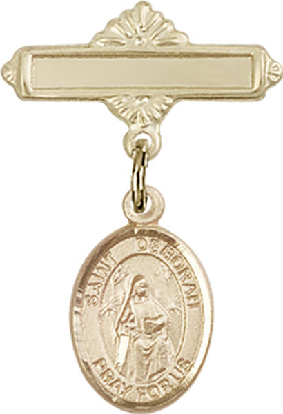 St. Deborah Charm and Polished Engravable Badge Pin