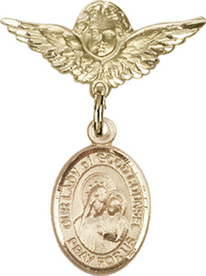 Our Lady of Good Counsel Charm and Angel with Smaller Wings Badge Pin