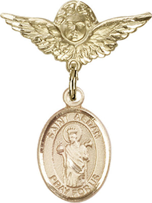 St. Aedan of Ferns Charm and Angel with Smaller Wings Badge Pin