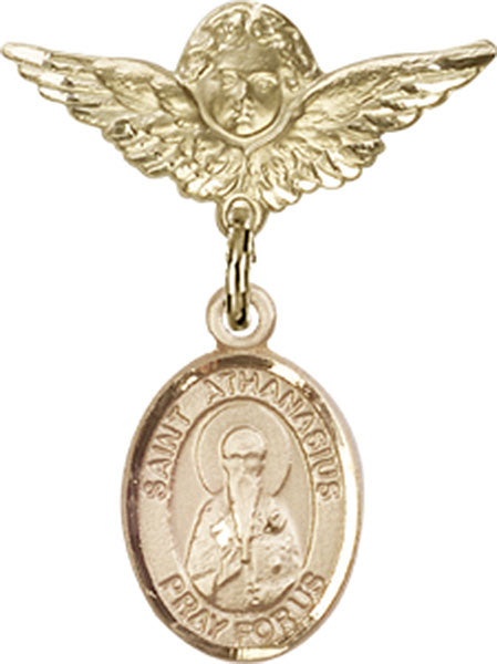 St. Athanasius Charm and Angel with Smaller Wings Badge Pin