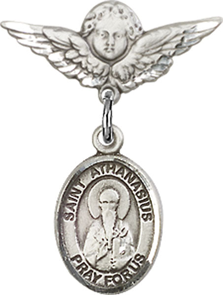 St. Athanasius Charm and Angel with Smaller Wings Badge Pin